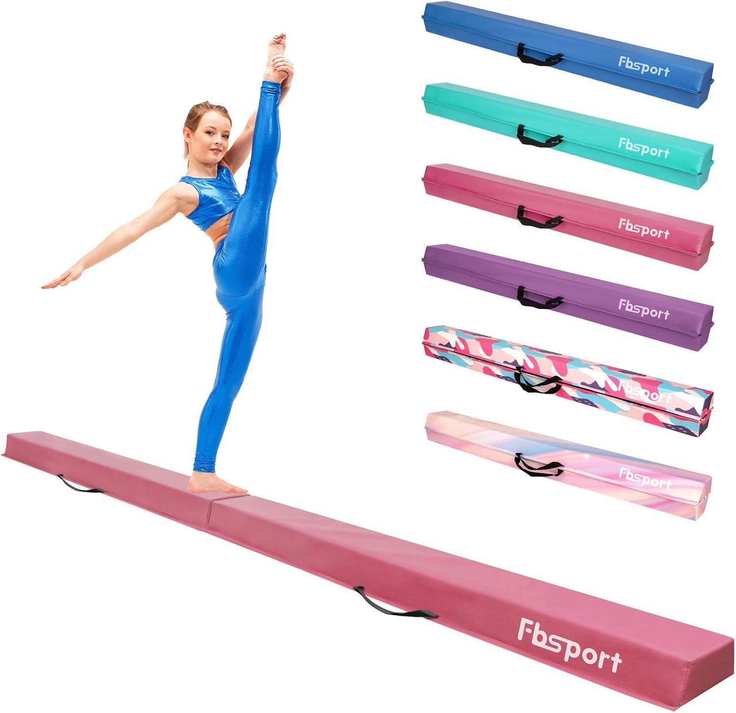 FBSPORT 8/10ft Balance Beam: Folding Floor Gymnastics Equipment PU Leather for Kids Adults,Non Slip Rubber Base, Gymnastics Beam for Training, Practice, Professional Home Training