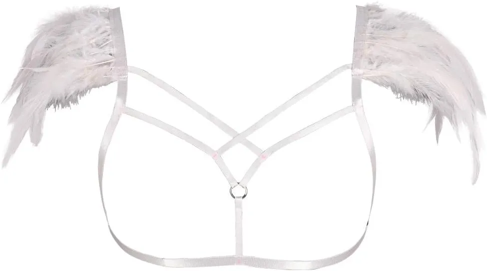 Feathers Epaulets Women's Body Harness Bra Lingerie cage Punk Chest Strap Festival Rave Plus Size