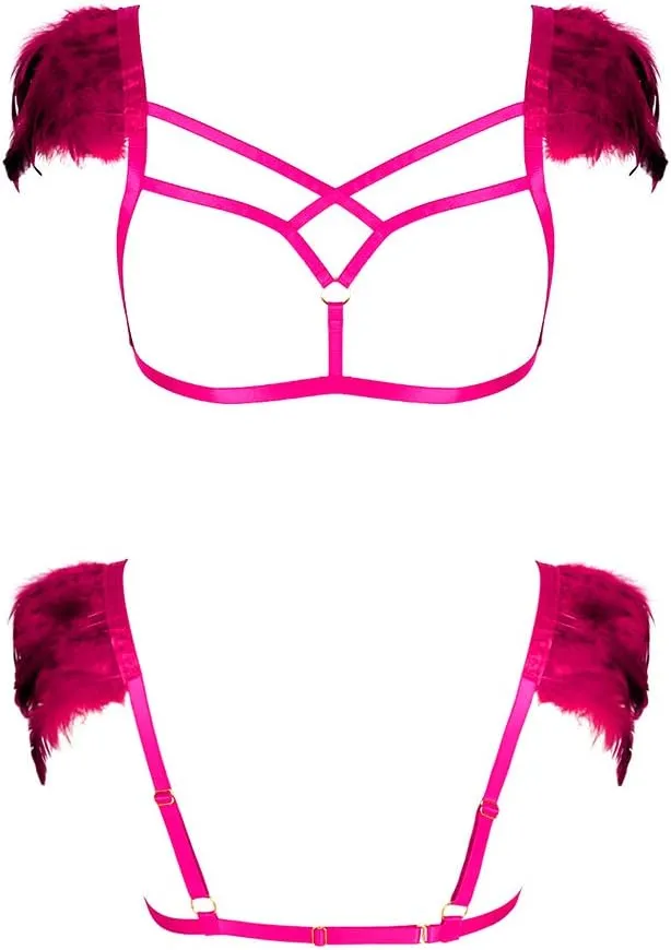 Feathers Epaulets Women's Body Harness Bra Lingerie cage Punk Chest Strap Festival Rave Plus Size