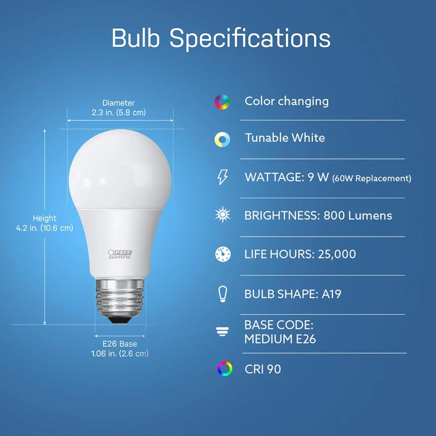 Feit Electric Smart Light Bulbs with RGB Color Changing and Tunable White, 2.4Ghz WiFi Light Bulbs, No Hub Needed, Works with Alexa and Google, Dimmable 60 Watt = LED 9W, OM60/RGBW/CA/AG/3, 3 Pack