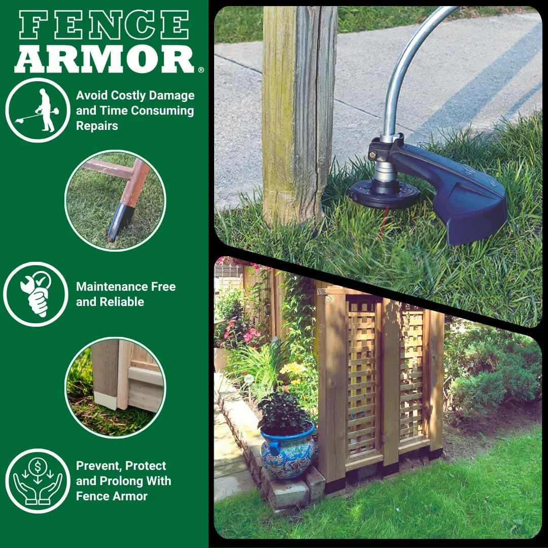 Fence Armor Galvanized Steel Pro-Series Post Guard | Protection Against String Trimmer & Lawn Maintenance Equipment Damage | Includes 4 USA Matching Screws (6x6x6, White)