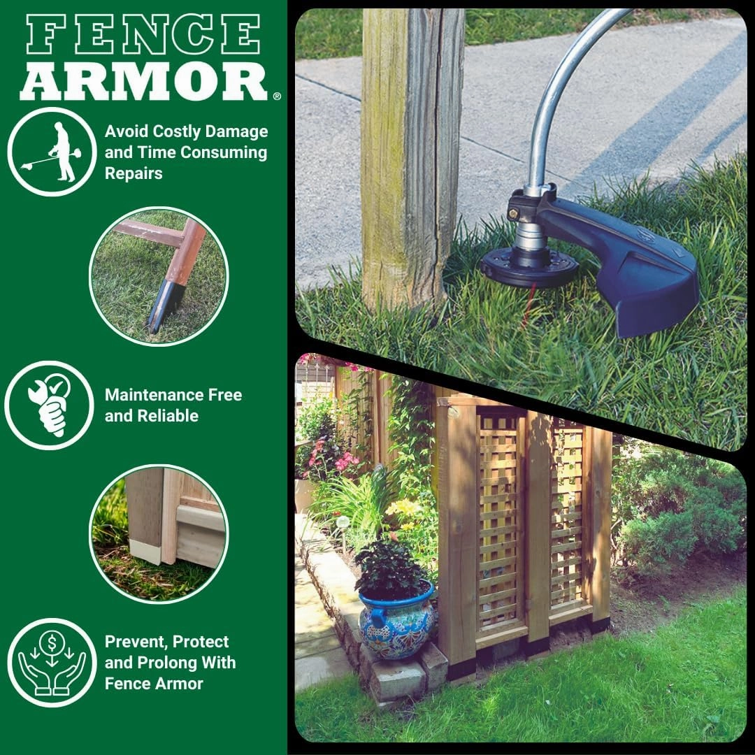 Fence Armor Galvanized Steel Pro-Series Post Guard | Protection Against String Trimmer & Lawn Maintenance Equipment Damage | Includes 4 USA Matching Screws (5.5x5.5x6, Black)