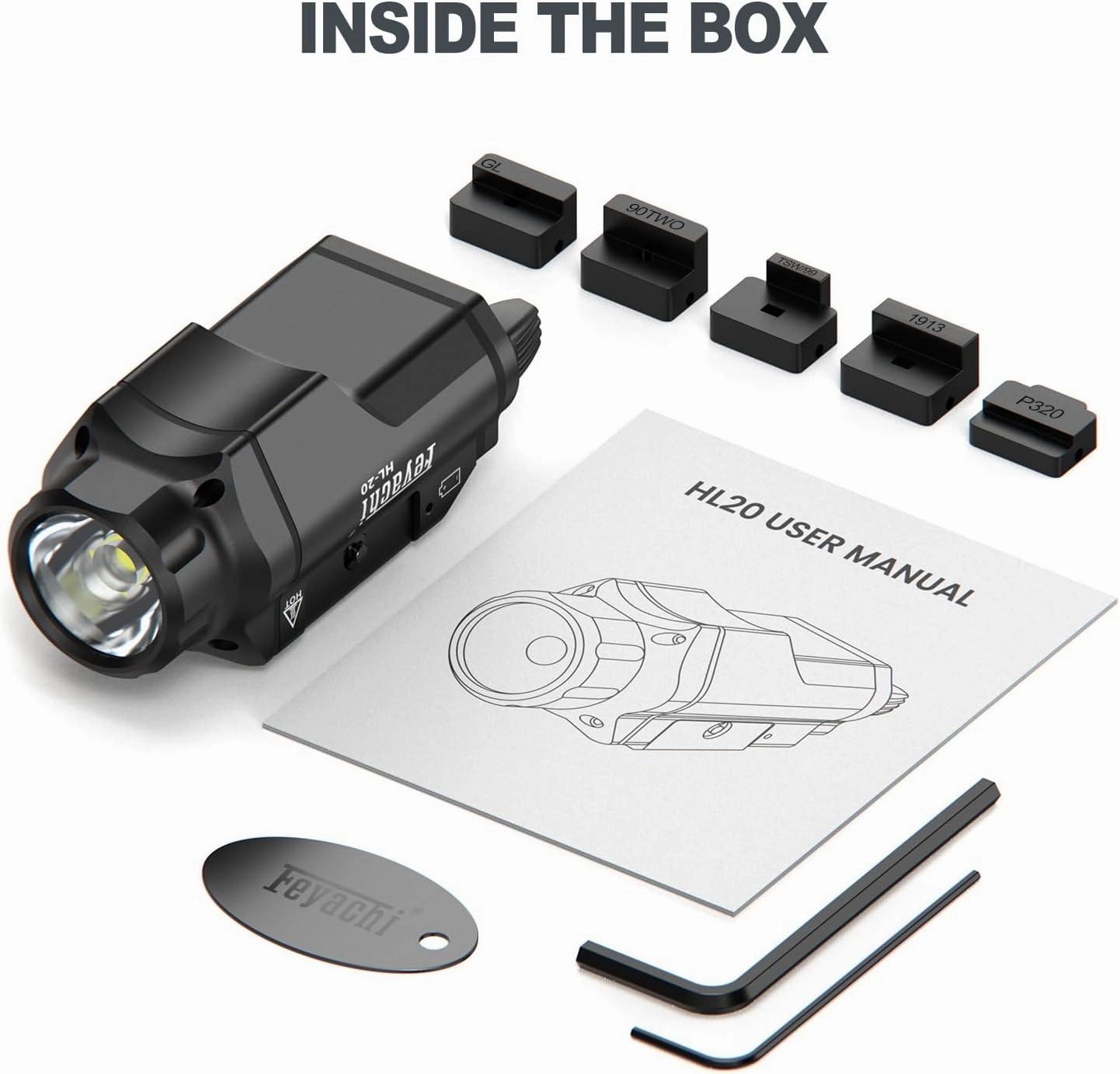 Feyachi HL-20 Pistol Light 1000 Lumen Upgrade LED Weapon Light Compact Rail Mounted Handgun Tactical Flashlight Rail Locating Keys for Picatinny
