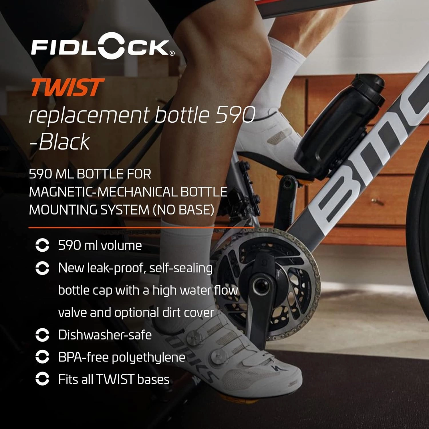 FIDLOCK Twist Replacement Bottle 590ml/20oz | Includes Twist Bottle Only (Twist Base Not Included) | Black