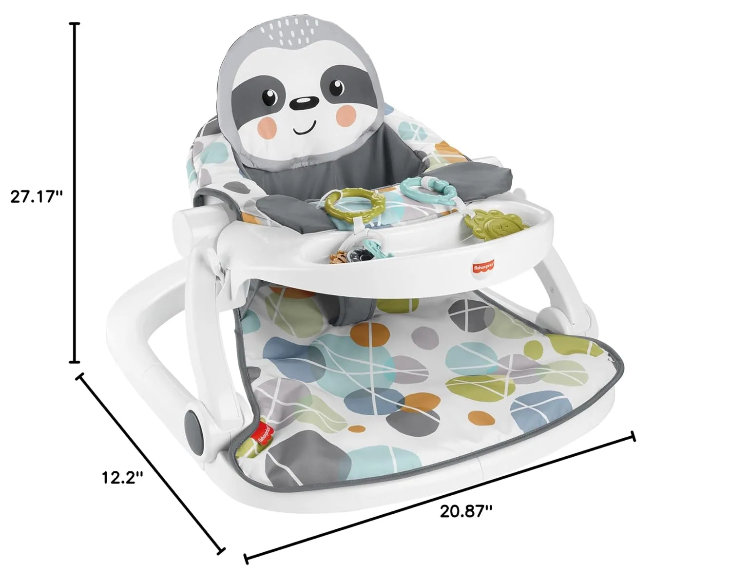 Fisher-Price Portable Baby Chair Sit-Me-Up Floor Seat with Snack Tray, Developmental Toys & Washable Seat Pad, Cute Sloth