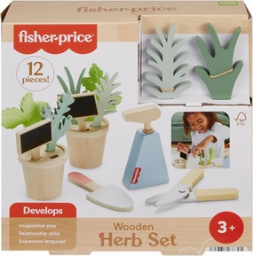 Fisher-Price Wood Pretend Play Toy Herb Garden & Tools Set, 12-Piece Wooden Playset for Preschool Kids Ages 3  Years