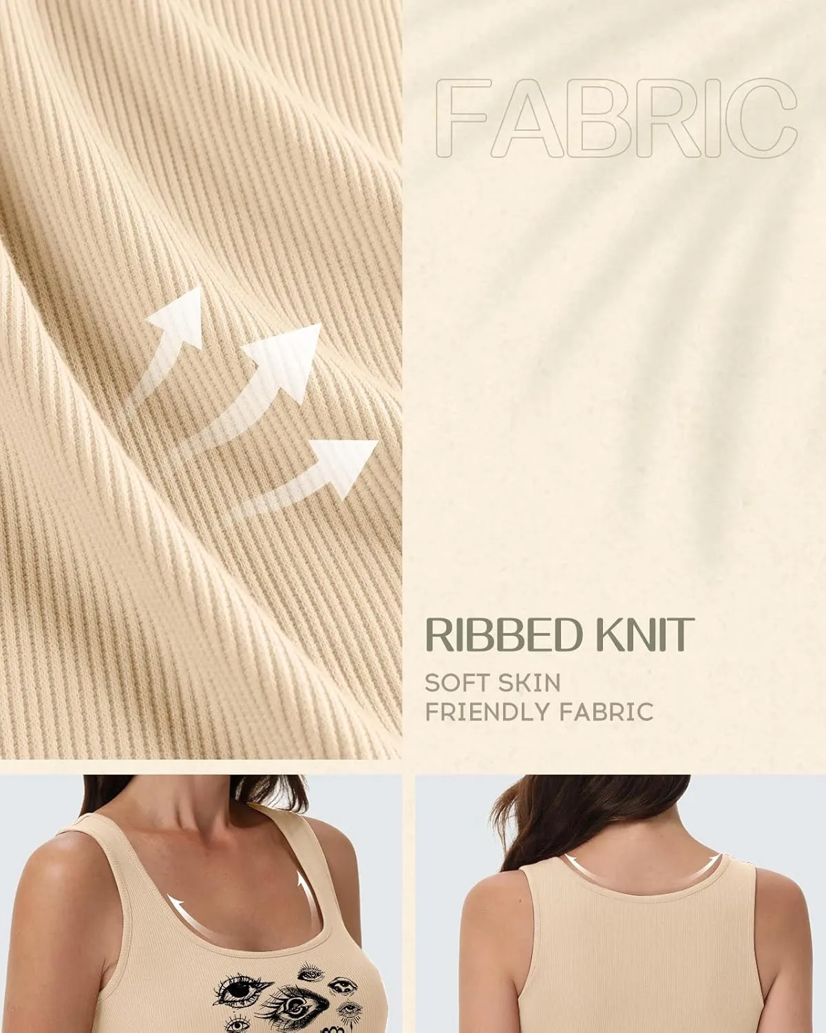 Flafens Crop Tops for Women Summer Tank Tops - Cute Ribbed U Neck Graphic Sleeveless T Shirts Yoga Gym Short Tanktops