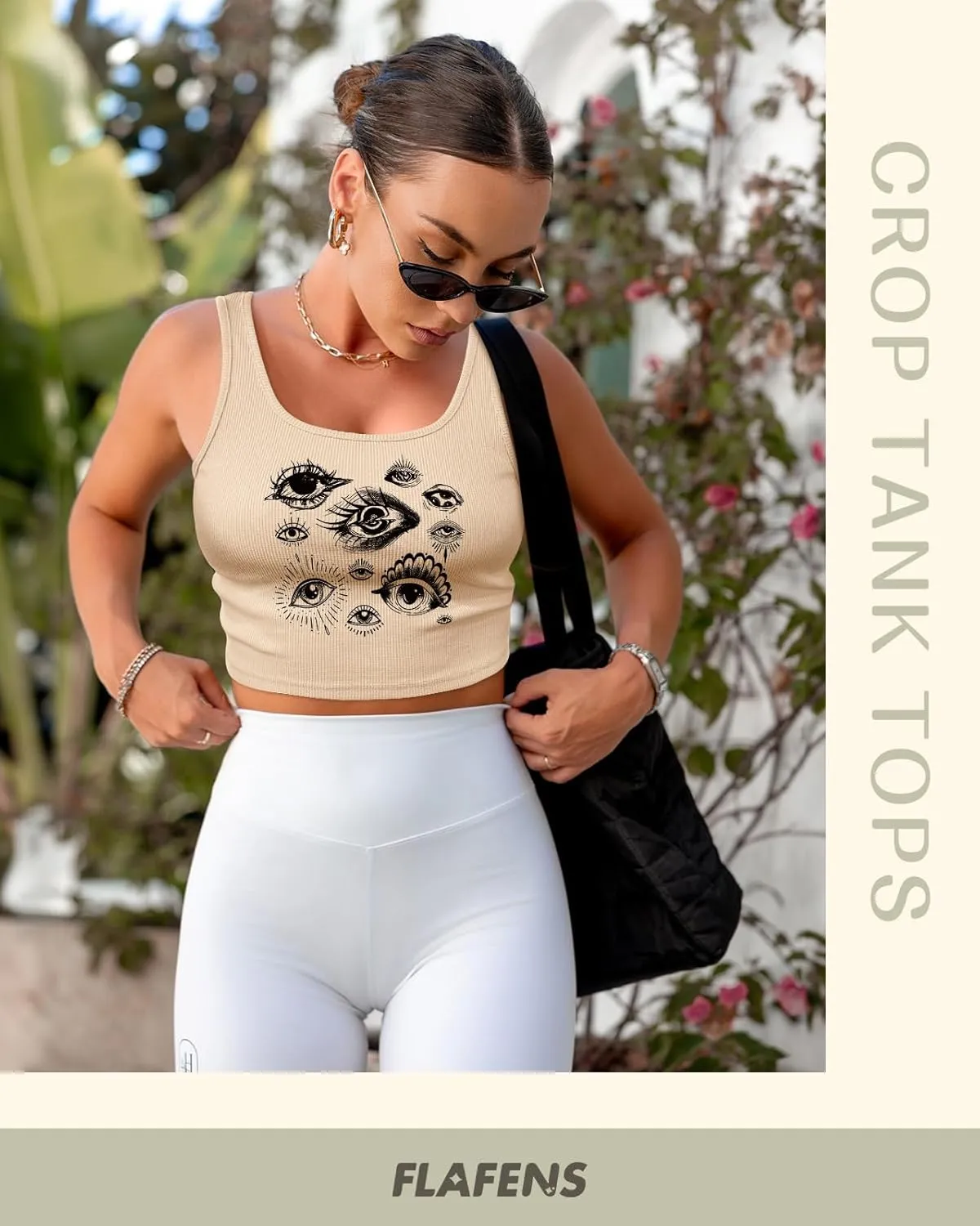 Flafens Crop Tops for Women Summer Tank Tops - Cute Ribbed U Neck Graphic Sleeveless T Shirts Yoga Gym Short Tanktops