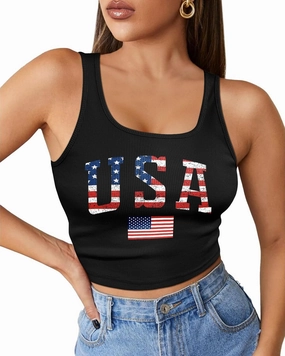 Flafens Crop Tops for Women Summer Tank Tops - Cute Ribbed U Neck Graphic Sleeveless T Shirts Yoga Gym Short Tanktops