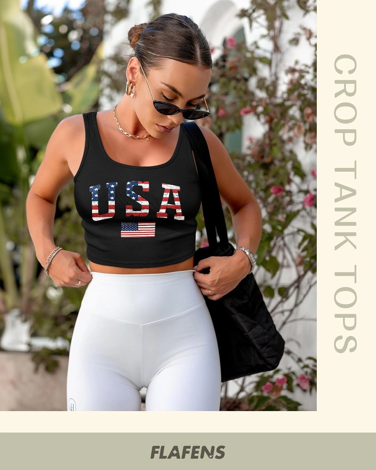 Flafens Crop Tops for Women Summer Tank Tops - Cute Ribbed U Neck Graphic Sleeveless T Shirts Yoga Gym Short Tanktops