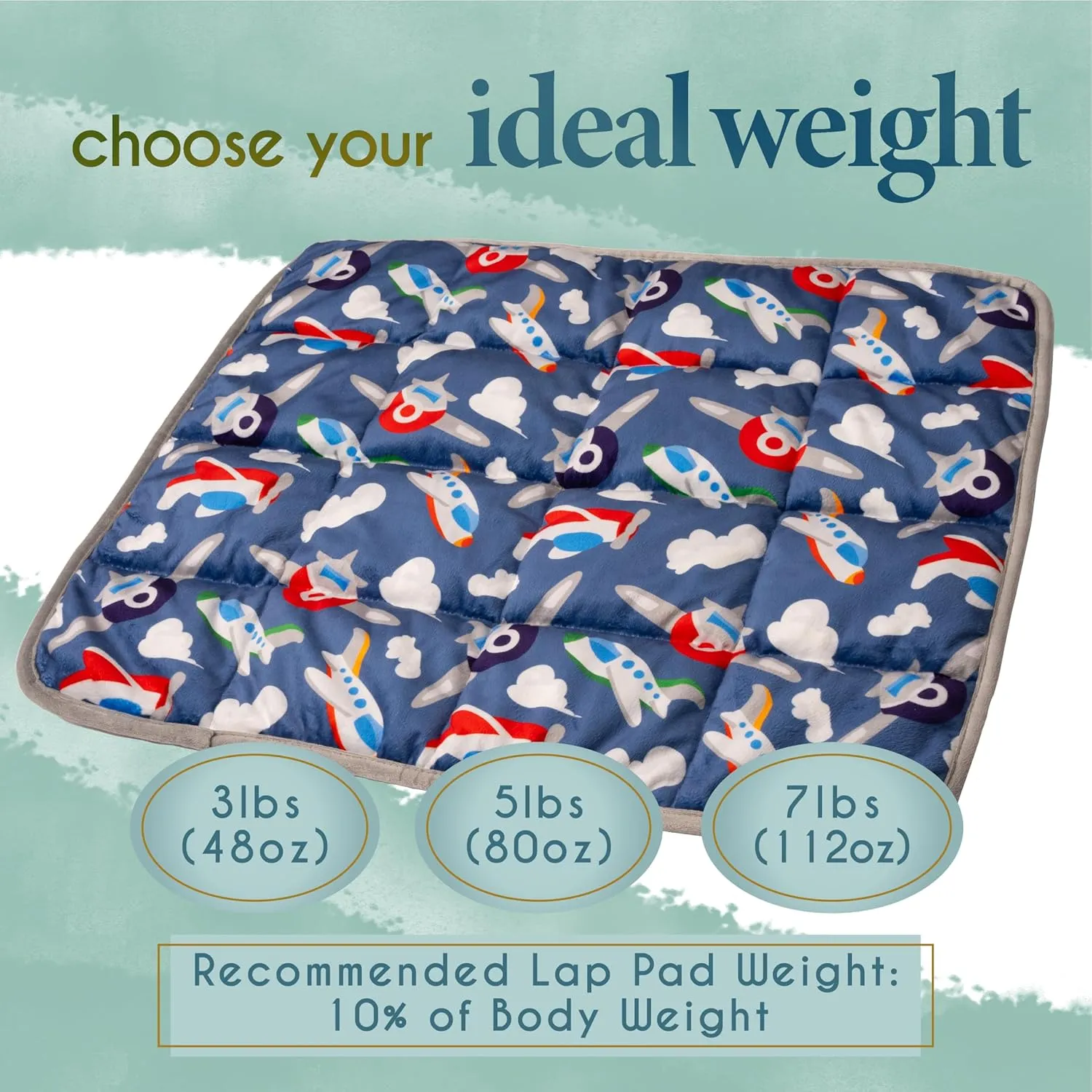 Florensi Weighted Lap Pad for Kids, 7 lbs - Weighted Blanket for Kids, Teenager, Boys, Girls - Soft, Warm, Comfortable - Sensory Weighted Lap Blanket & Calm Down Corner Supplies - 20" x 23" (Airplane)