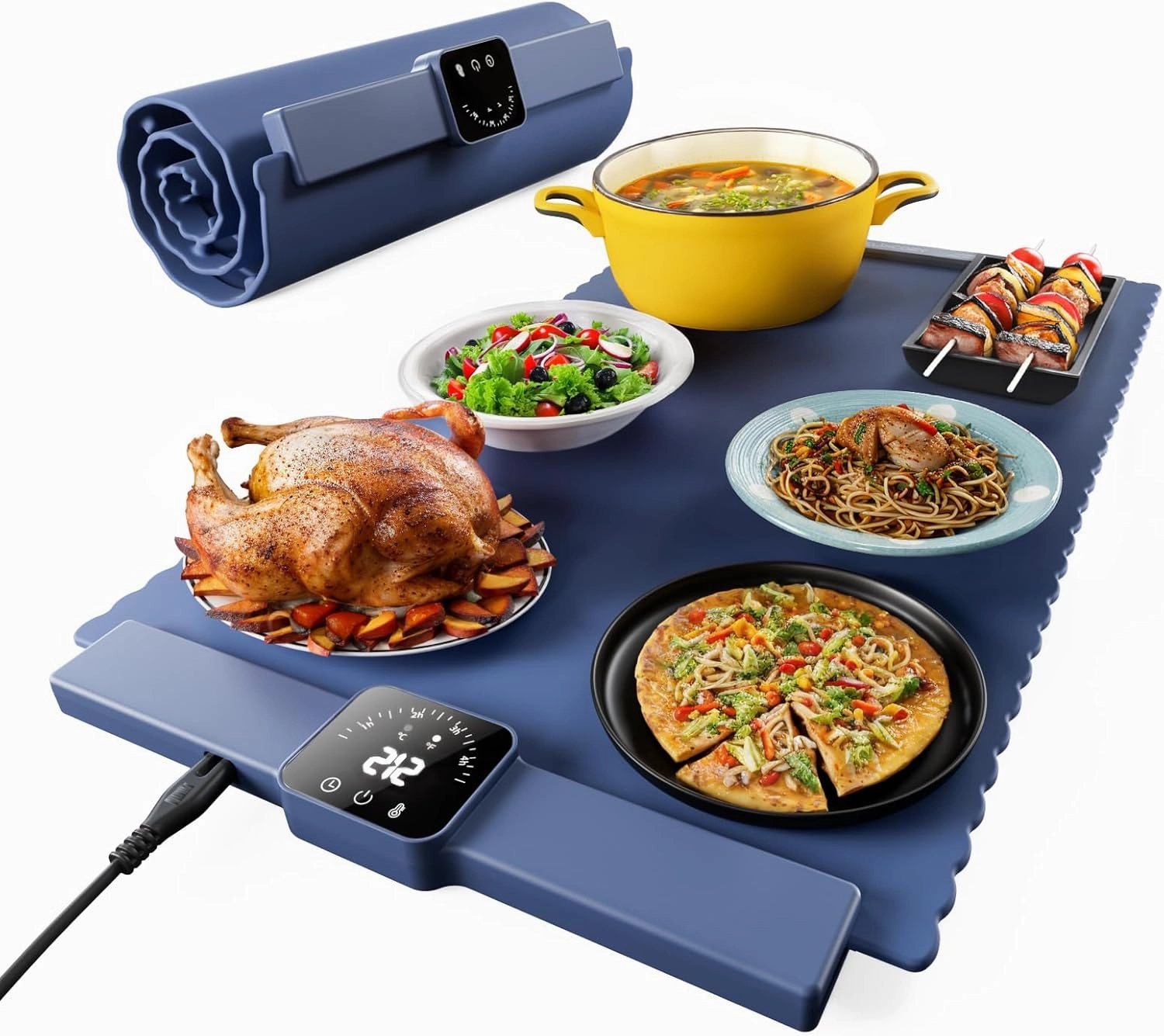 Food Warming Mat for Food, Electric Warming Tray with 5 Temp-Settings to Keep Food Warm at Party, Foldable Heating Pad for Food – Easy Storage, Silicone Food Warming Pad, Easy to Clean