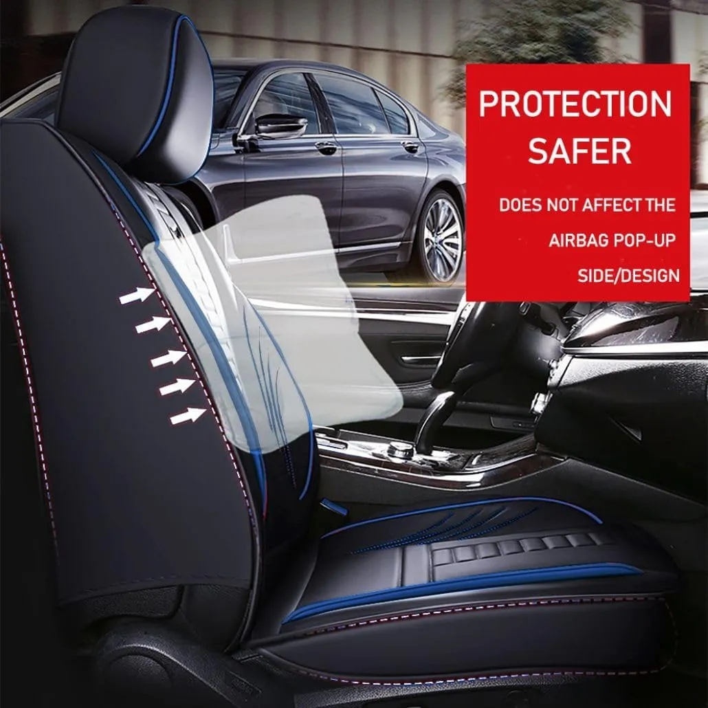 for Chevy Silverado 1500/2500/3500 LT WT LTZ RST Custom Trail High Country Seat Covers 2008-2025, Waterproof Leather Compatible Airbag Truck Seat Protectors (Front Set, Black-Blue)