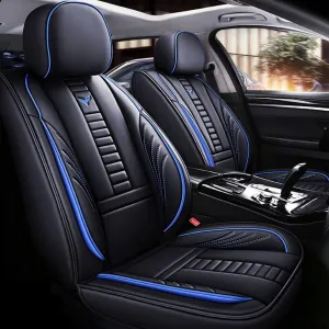 for Chevy Silverado 1500/2500/3500 LT WT LTZ RST Custom Trail High Country Seat Covers 2008-2025, Waterproof Leather Compatible Airbag Truck Seat Protectors (Front Set, Black-Blue)