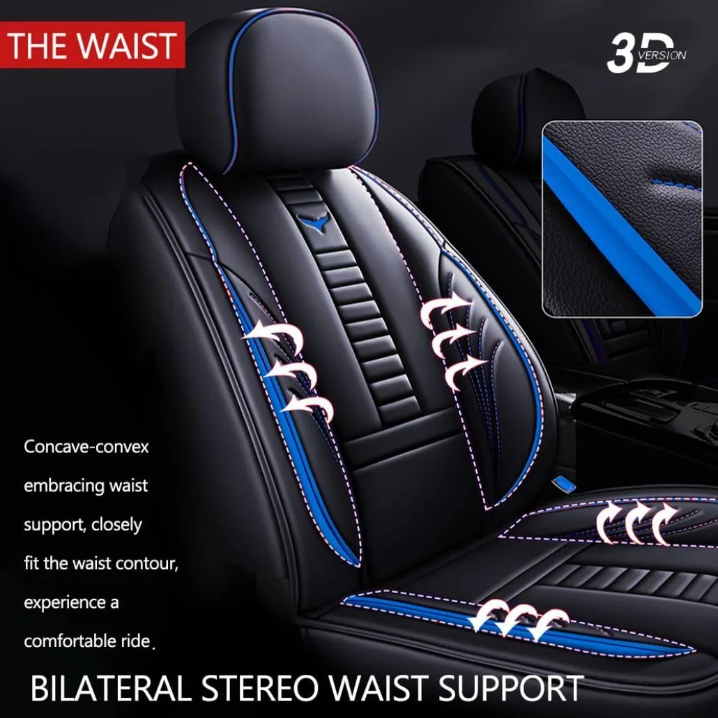 for Chevy Silverado 1500/2500/3500 LT WT LTZ RST Custom Trail High Country Seat Covers 2008-2025, Waterproof Leather Compatible Airbag Truck Seat Protectors (Front Set, Black-Blue)