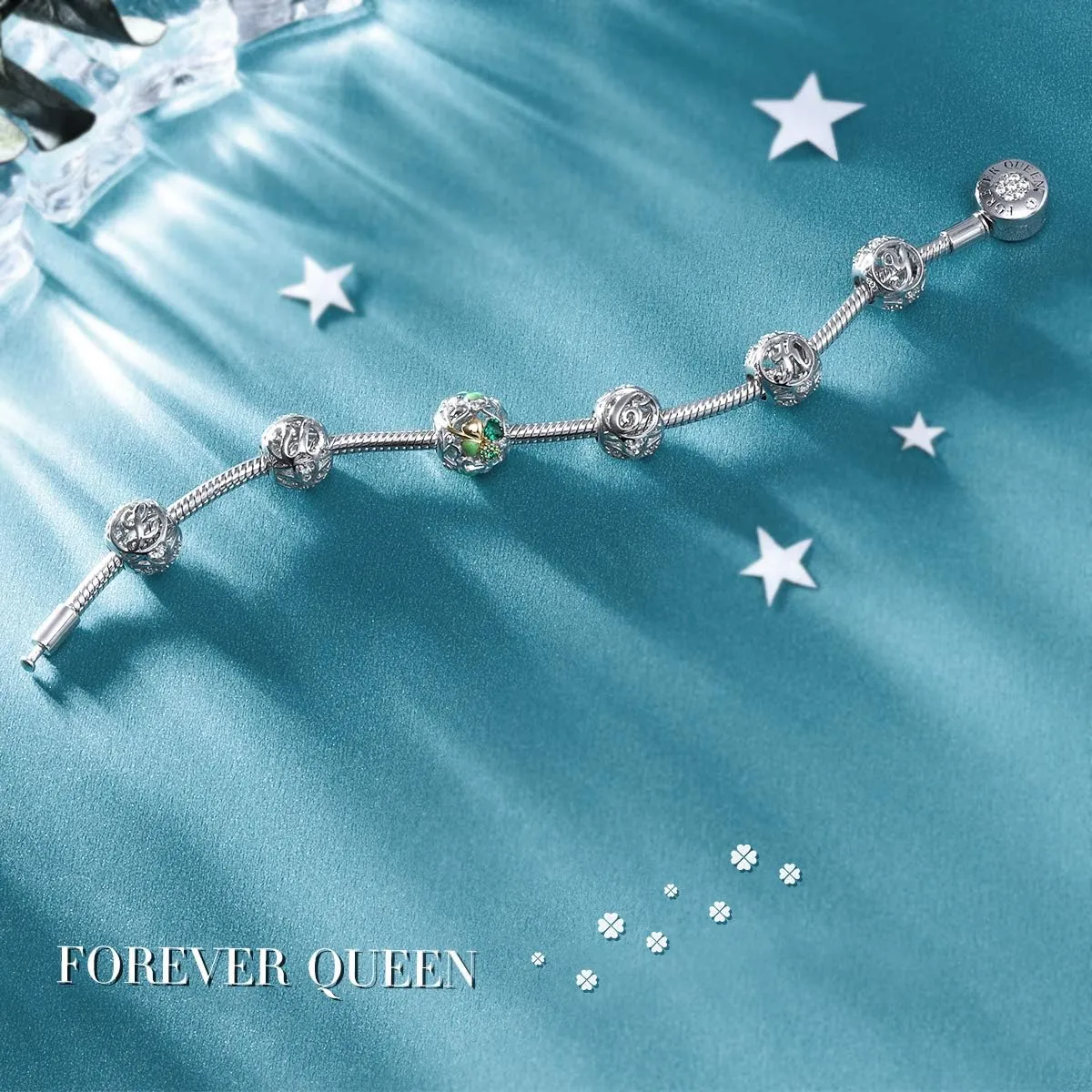 FOREVER QUEEN Letter Initial A-Z Alphabet Charm Dangle for Bracelet Necklace - 925 Sterling Silver CZ Beads Personalized Gift Jewelry