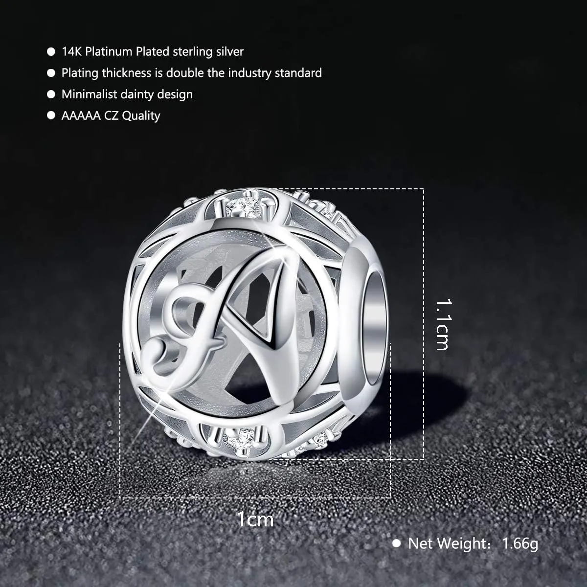 FOREVER QUEEN Letter Initial A-Z Alphabet Charm Dangle for Bracelet Necklace - 925 Sterling Silver CZ Beads Personalized Gift Jewelry