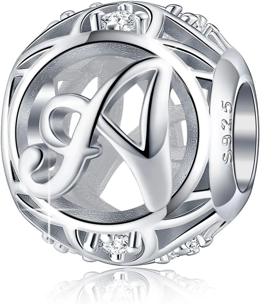 FOREVER QUEEN Letter Initial A-Z Alphabet Charm Dangle for Bracelet Necklace - 925 Sterling Silver CZ Beads Personalized Gift Jewelry