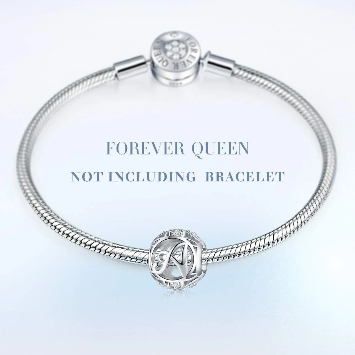 FOREVER QUEEN Letter Initial A-Z Alphabet Charm Dangle for Bracelet Necklace - 925 Sterling Silver CZ Beads Personalized Gift Jewelry