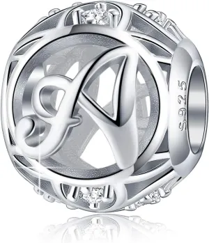 FOREVER QUEEN Letter Initial A-Z Alphabet Charm Dangle for Bracelet Necklace - 925 Sterling Silver CZ Beads Personalized Gift Jewelry