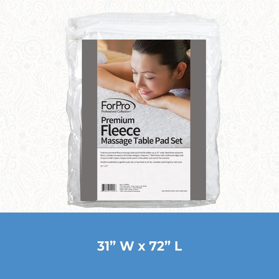 ForPro Premium Fleece Massage Pad Set, Extra Soft, Hypoallergenic, for Massage Tables, Includes Pad and Face Rest Cover, 31” W x 72” L