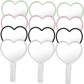FRCOLOR 12 Pcs Heart Shaped Makeup Mirror Handheld Portable Compact Reflection for Women