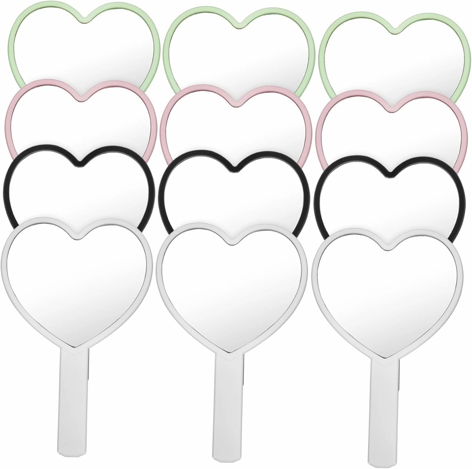 FRCOLOR 12 Pcs Heart Shaped Makeup Mirror Handheld Portable Compact Reflection for Women