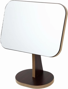 FRCOLOR 1PC Wooden Portable Makeup Mirror Rotatable Vanity Mirror for Easy Viewing High Definition Surface for Desktop Office Bedroom Use Stable Base Compact Design