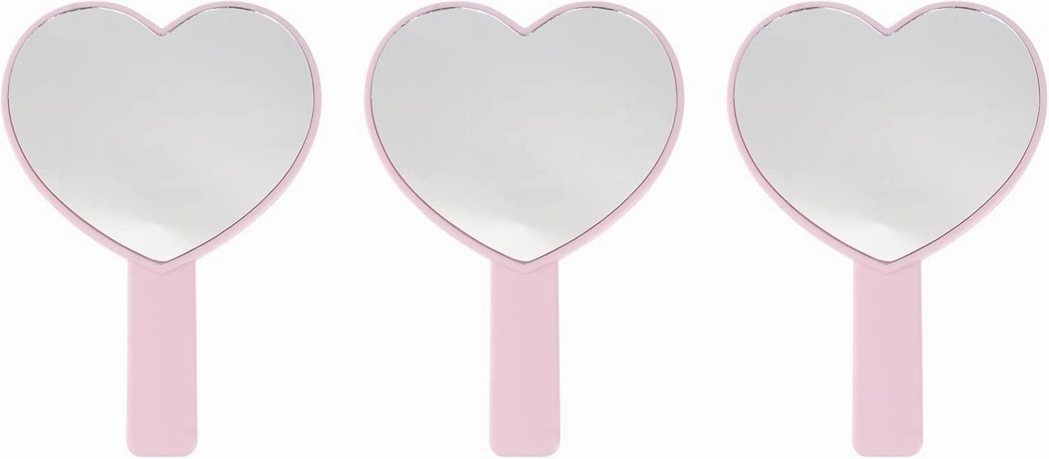 FRCOLOR 3pcs Heart Shaped Handheld Mirrors, Travel Cosmetic Hand Mirror with Handle Comfy Hand Held Mirror with Handle (Pink)