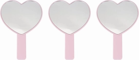 FRCOLOR 3pcs Heart Shaped Handheld Mirrors, Travel Cosmetic Hand Mirror with Handle Comfy Hand Held Mirror with Handle (Pink)