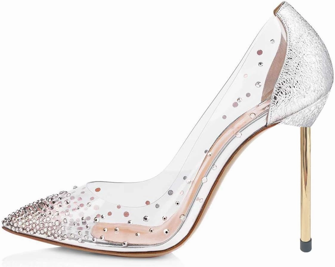 FSJ Women Studded Pointed Toe Transparent Pumps High Heels Shoes with Cute Bowknot US Size 4-15 M