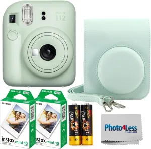 Fujifilm Instax Mini 12 Instant Film Camera (Mint Green), Fujifilm Instax Mini Twin Pack Instant Film 20 Prints, Case - Accessory Bundle