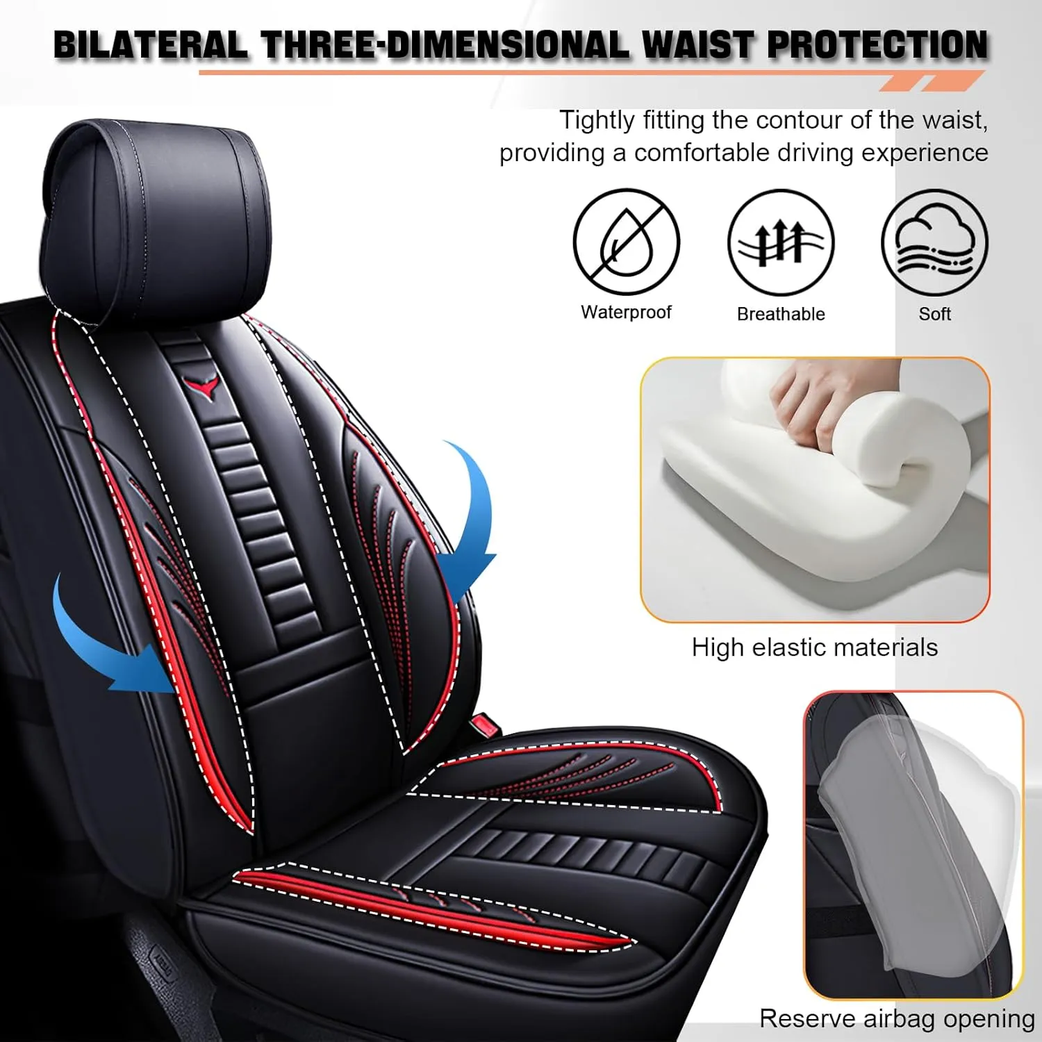 Full Set Car Seat Covers for Chevy Silverado 1500 Custom Trail Boss 2022-2025, Premium Leather Waterproof Stain-Resistant with Storage Pockets Seat Protectors (Black-Red)