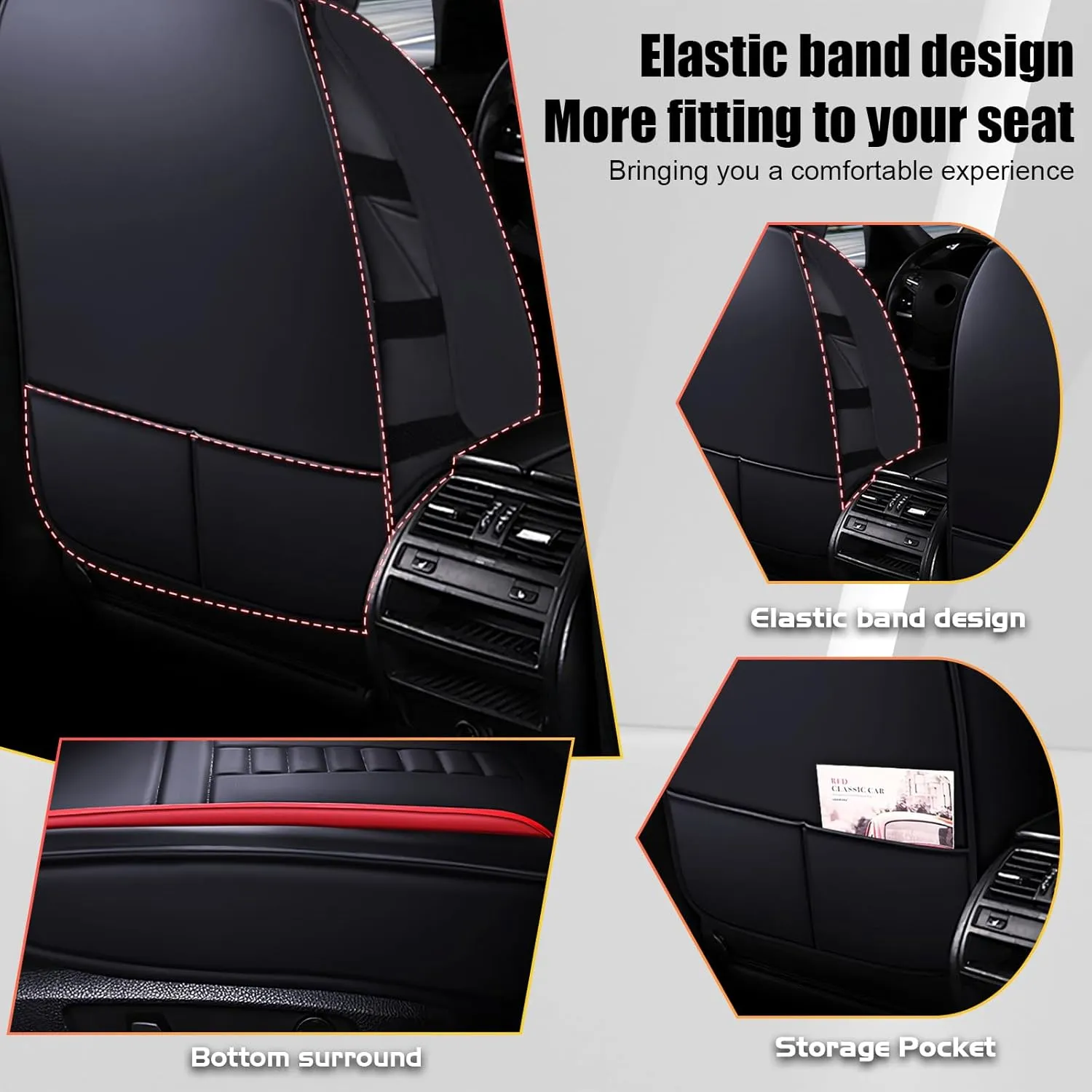 Full Set Car Seat Covers for Chevy Silverado 1500 Custom Trail Boss 2022-2025, Premium Leather Waterproof Stain-Resistant with Storage Pockets Seat Protectors (Black-Red)