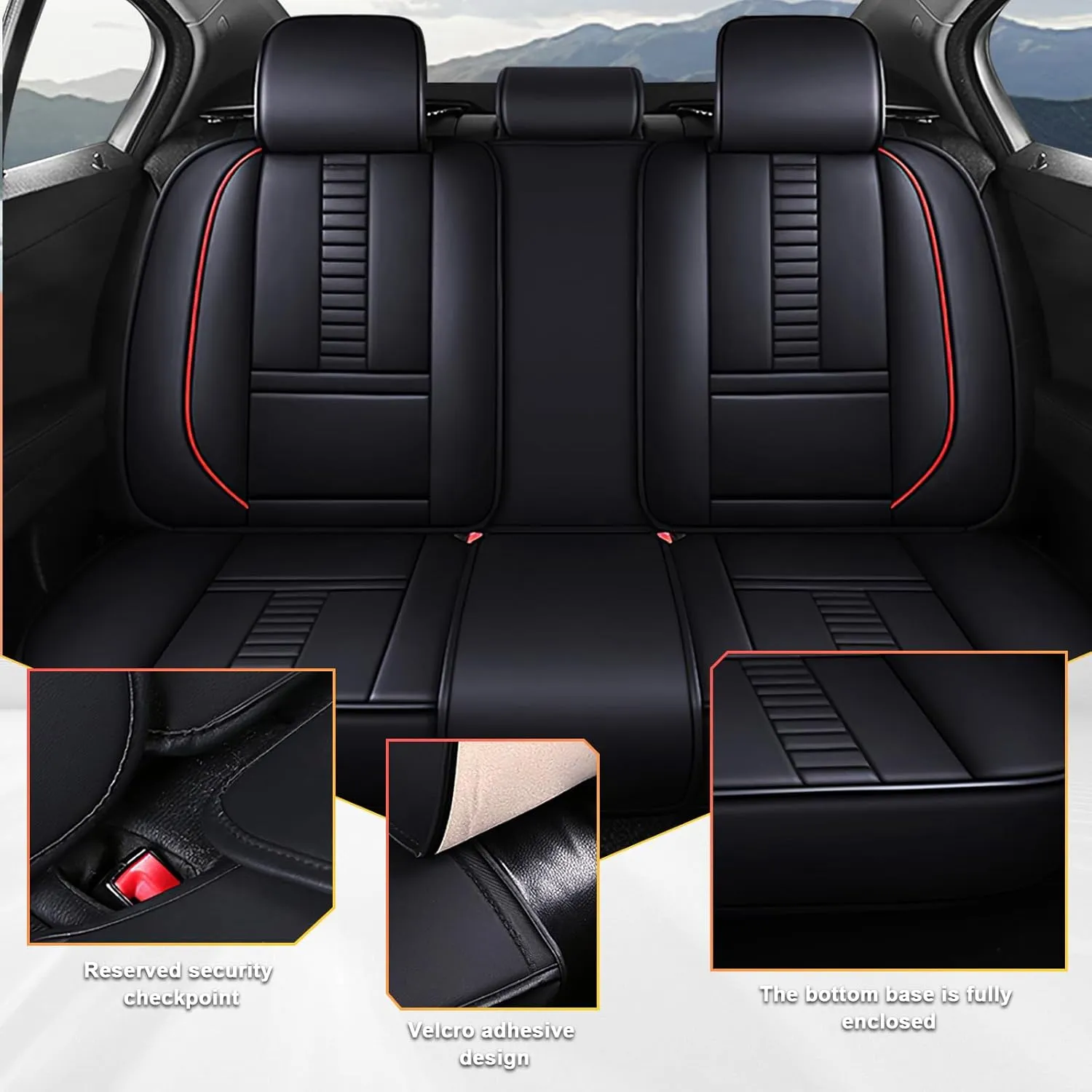 Full Set Car Seat Covers for Chevy Silverado 1500 Custom Trail Boss 2022-2025, Premium Leather Waterproof Stain-Resistant with Storage Pockets Seat Protectors (Black-Red)
