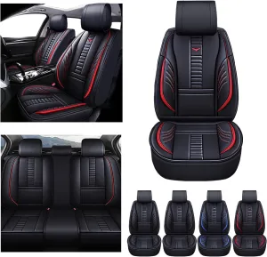 Full Set Car Seat Covers for Chevy Silverado 1500 Custom Trail Boss 2022-2025, Premium Leather Waterproof Stain-Resistant with Storage Pockets Seat Protectors (Black-Red)