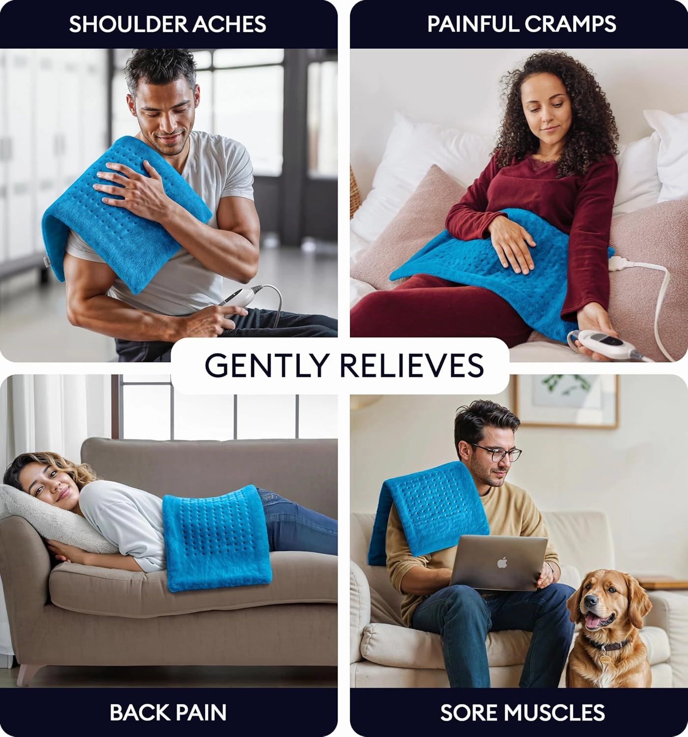 GENIANI Extra Large Electric Heating Pad for Back Pain and Cramps Relief - Auto Shut Off - Soft Heat Pad for Moist & Dry Therapy - Heat Patch (Aqua Blue)