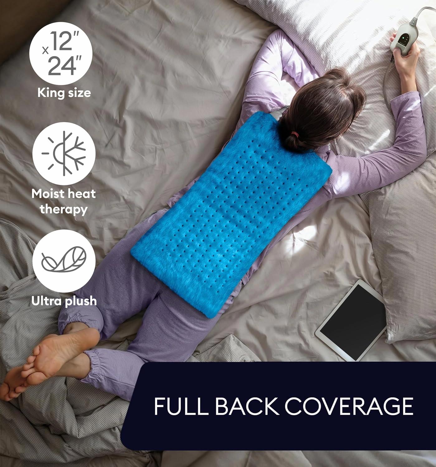 GENIANI Extra Large Electric Heating Pad for Back Pain and Cramps Relief - Auto Shut Off - Soft Heat Pad for Moist & Dry Therapy - Heat Patch (Aqua Blue)