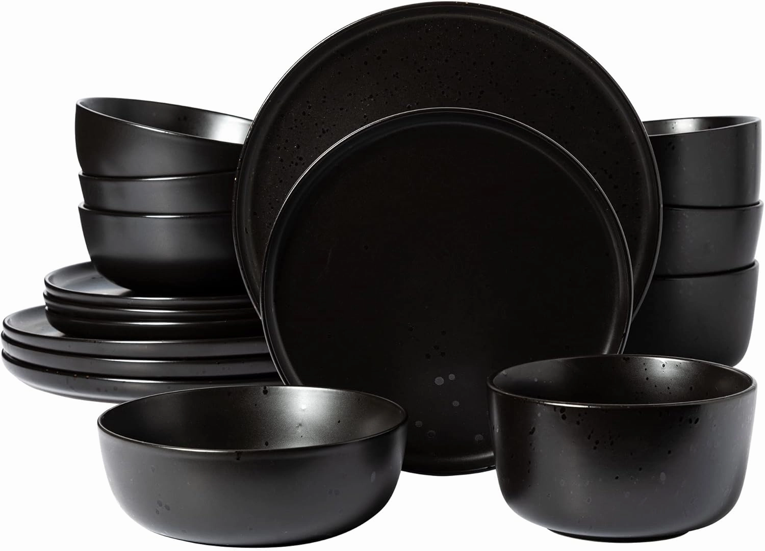 Gibson Elite James Street Stoneware Matte Reactive Double Bowl Dinnerware Set - Pepper Black, Service for 4 (16pcs)