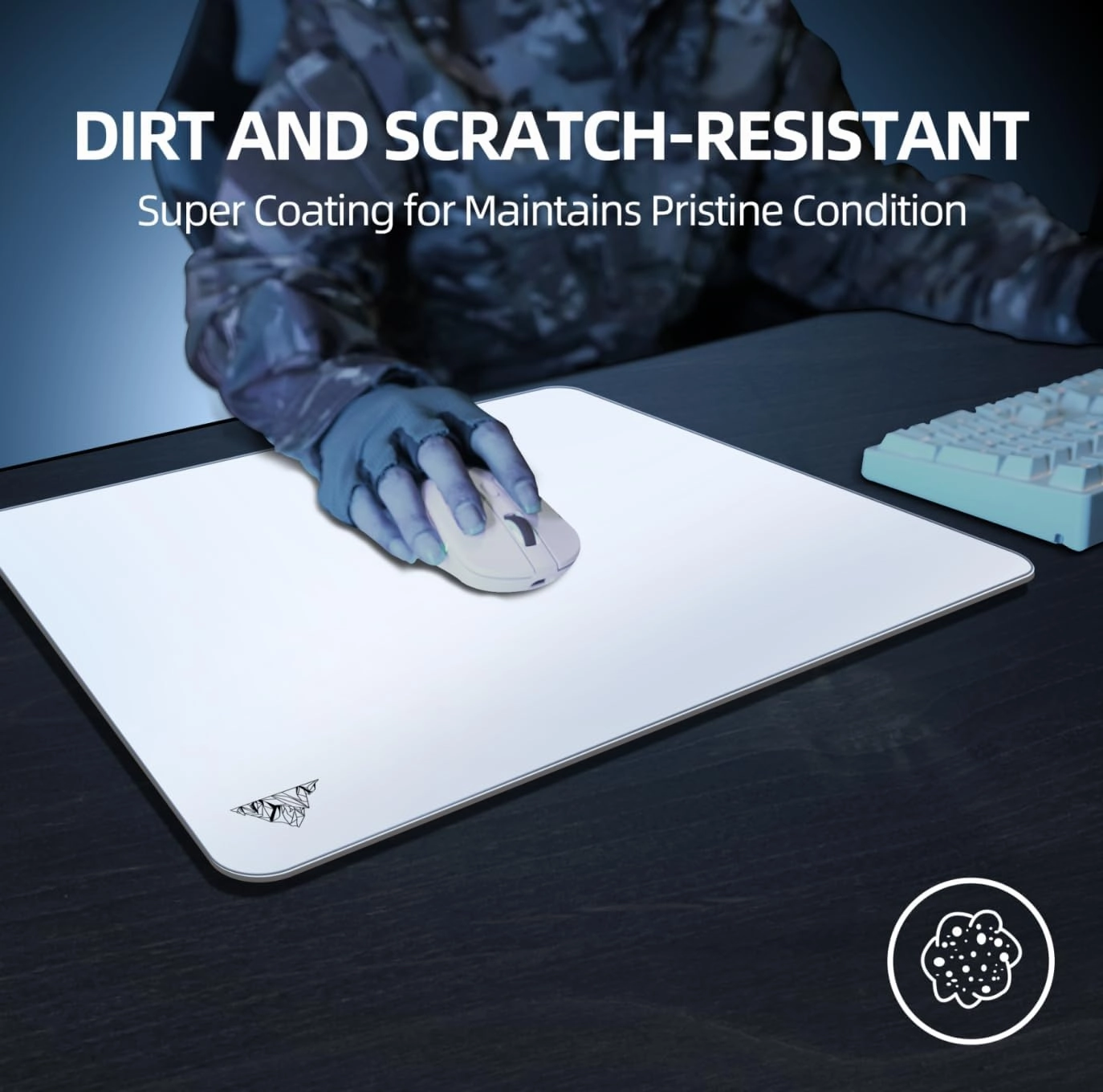 Glass Mousepad XXL-15.75x17.72inch Tempered Glass Gaming Mouse Mat-Ultra-Smooth Micro-Etched Surface - Dirt and Scratch-Resistant - Anti-Slip Base (White)