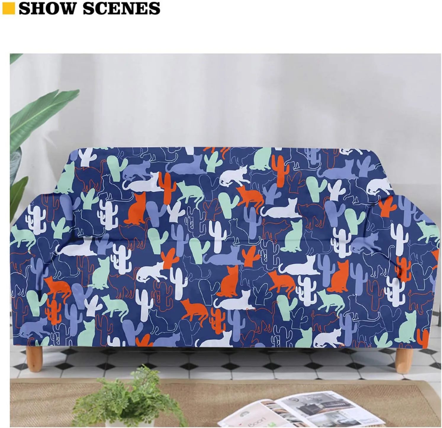 GLENLCWE Cute Cat Print Sofa Cover for Girls Kids,1 Piece Stretch Sofa Slipcover Cute Sofa Couch Cover Furniture Protector Washable,3 Seater