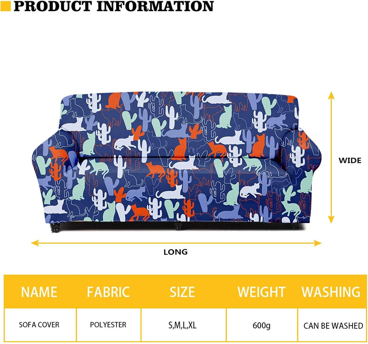 GLENLCWE Cute Cat Print Sofa Cover for Girls Kids,1 Piece Stretch Sofa Slipcover Cute Sofa Couch Cover Furniture Protector Washable,3 Seater
