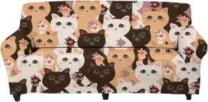GLENLCWE Cute Cat Print Sofa Cover for Girls Kids,1 Piece Stretch Sofa Slipcover Cute Sofa Couch Cover Furniture Protector Washable,3 Seater