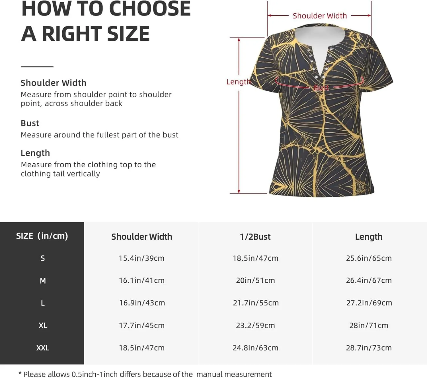 Golden Leaf Pattern Sexy V-Neck Printed Short T-Shirt, Travel Portable Fitness Clothes, Home and Outdoor wear