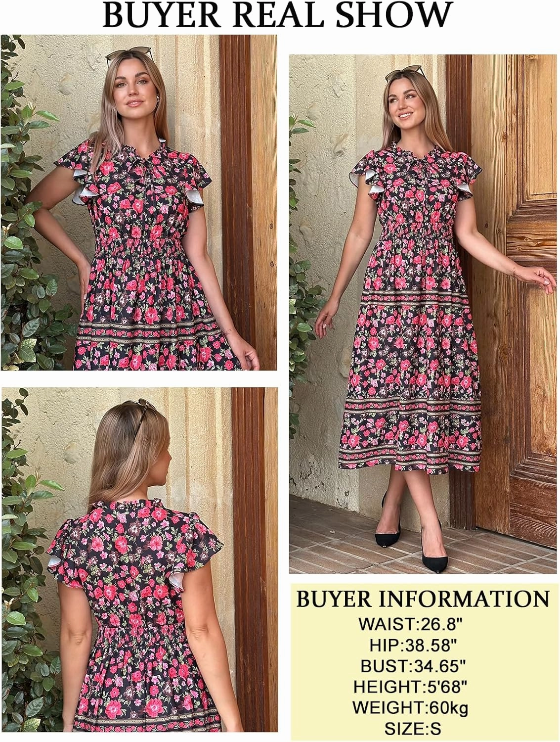 GRACE KARIN Women's Floral Boho Dress Hawaiian Dresse Short Sleeve V Neck Summer Beach Wedding Guest Swing Maxi Sundress