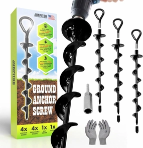 Ground Anchor Screw Set (4 Pack) - Heavy Duty Steel Anchors for Securing Tents, Canopies, Sheds, Trampolines & Fencing - Rust Resistant, Easy Installation, Spiral Design for Maximum Stability
