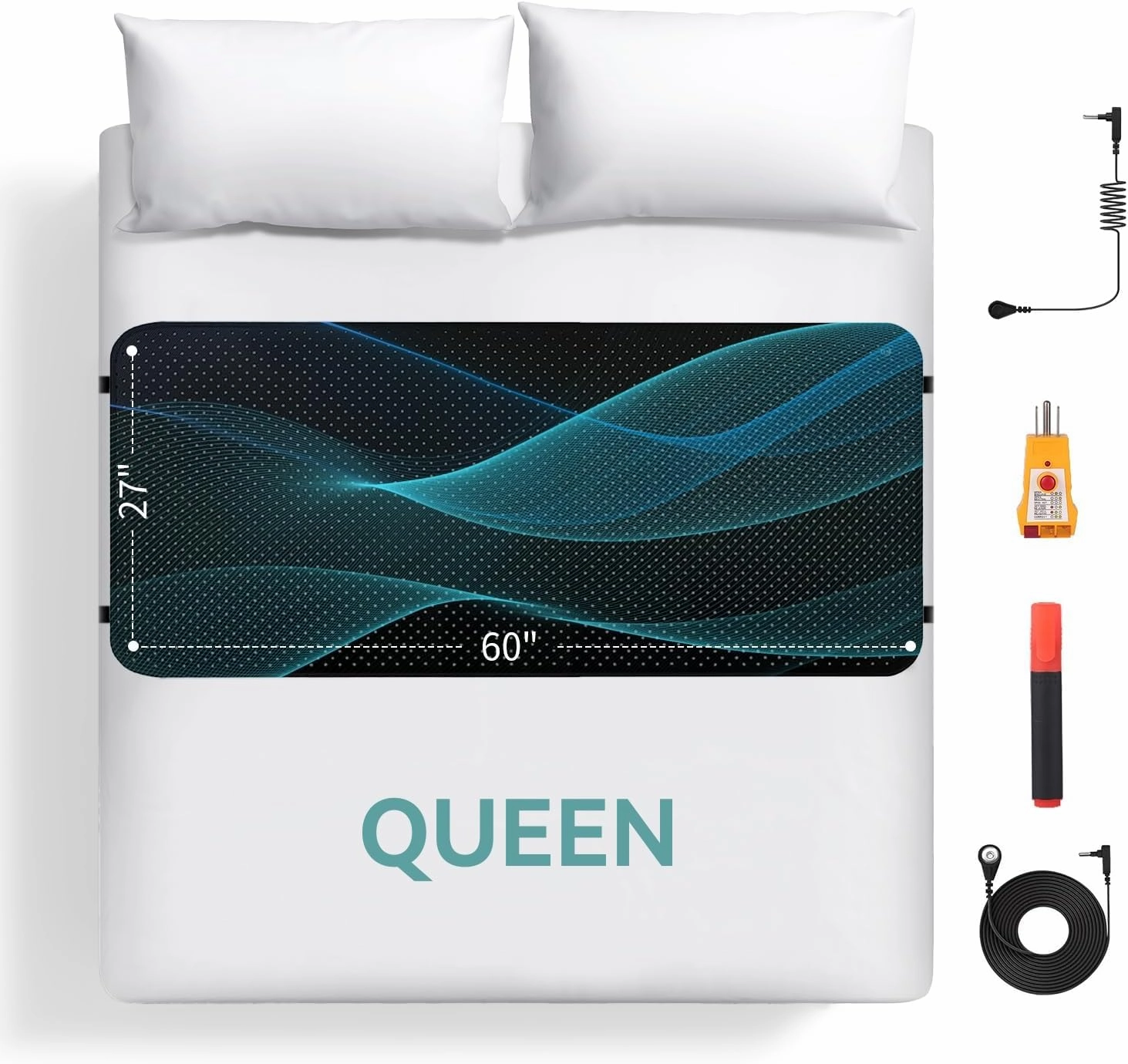 Grounding Mat for Bed, Earth Connected Grounding Sheets Pad for Sleep, Stress Relief, PU Leather Grounding Mattress with Grounding Cord 27x60in, Queen