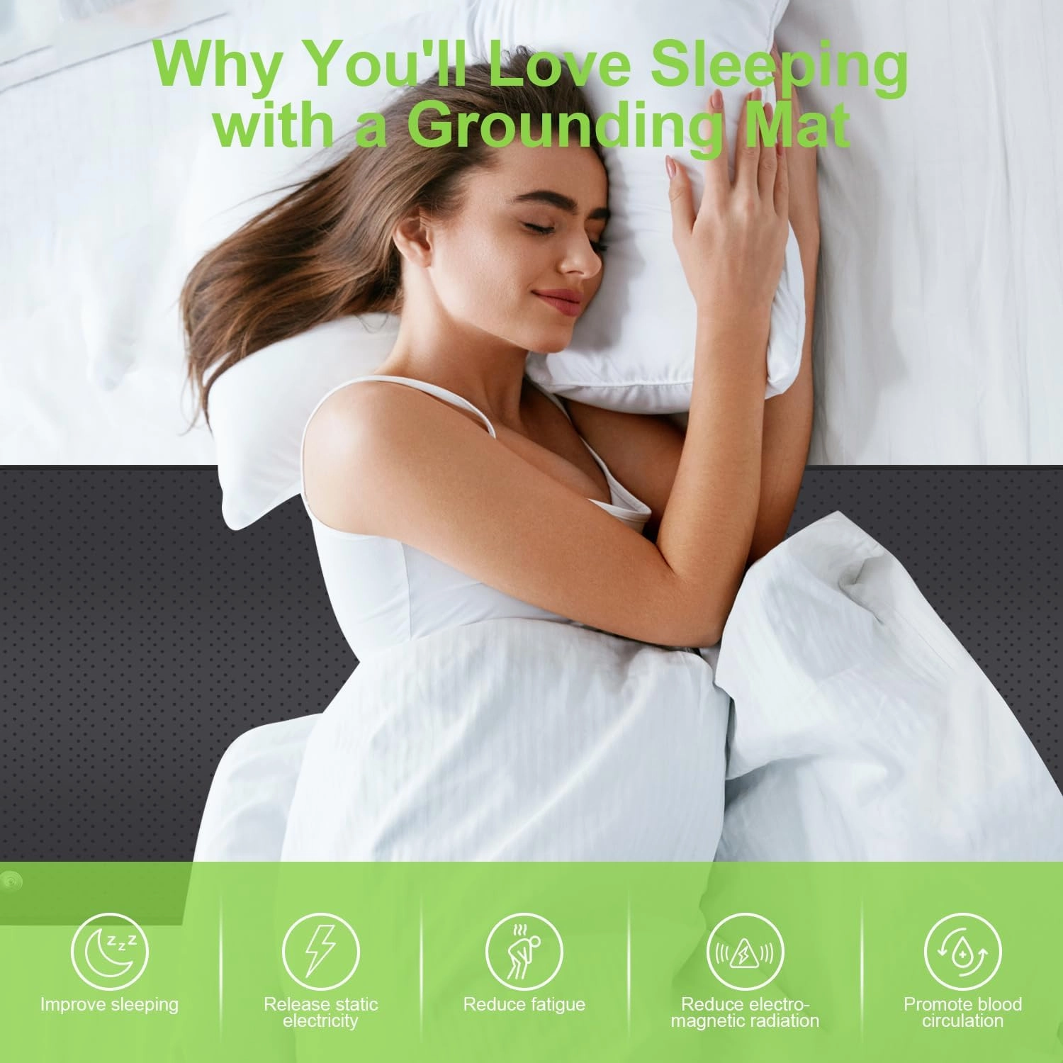 Grounding Mat for Bed: Earthing Mat Grounding Pad for Sleeping, Relieve Stress, Pain, Anti-Slip Ground Mattress Pad with 15 Feet Cord (Queen Size: 59.06"x26.77")