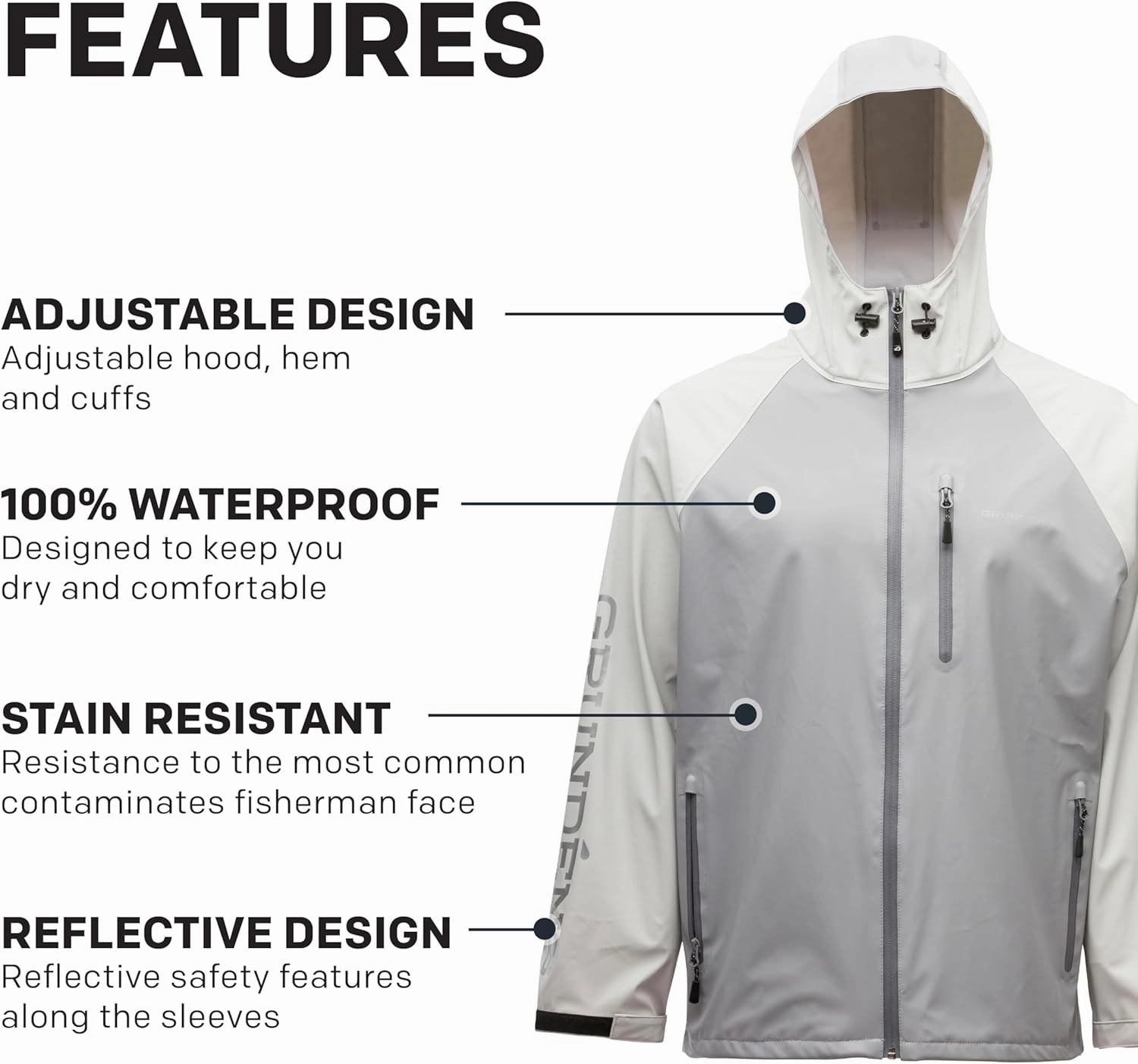 Grunden’s Men’s Tourney Jacket - Hooded Waterproof Fishing Jacket, Lightweight Athletic Fit, Packable Rain Coat