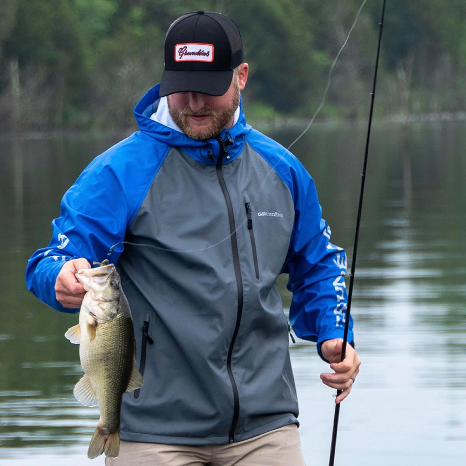 Grunden’s Men’s Tourney Jacket - Hooded Waterproof Fishing Jacket, Lightweight Athletic Fit, Packable Rain Coat